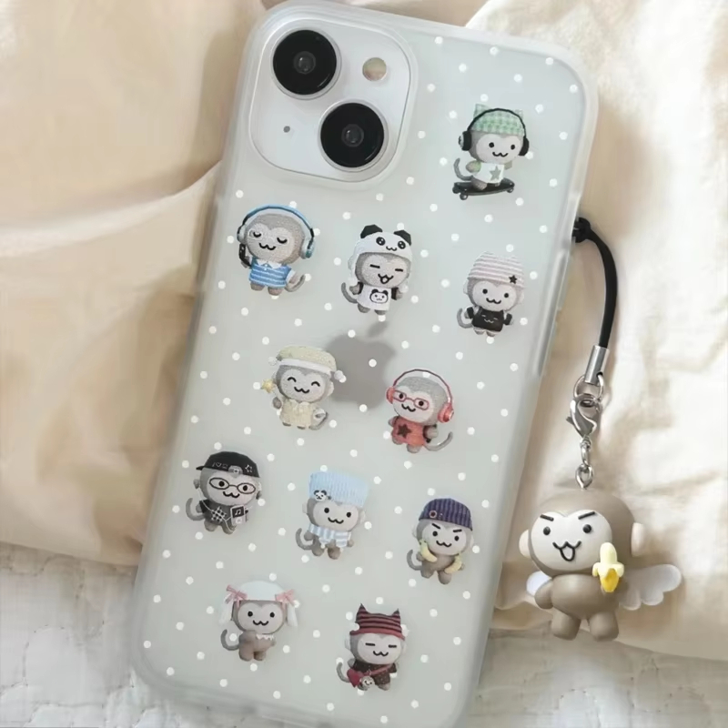 Usb Charger - Simple Kawaii Monkey White Polka Dots